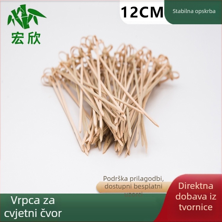 Bambus štapići za voće s dizajnom cvjetnog čvora, jednokratni, za desert i sushi