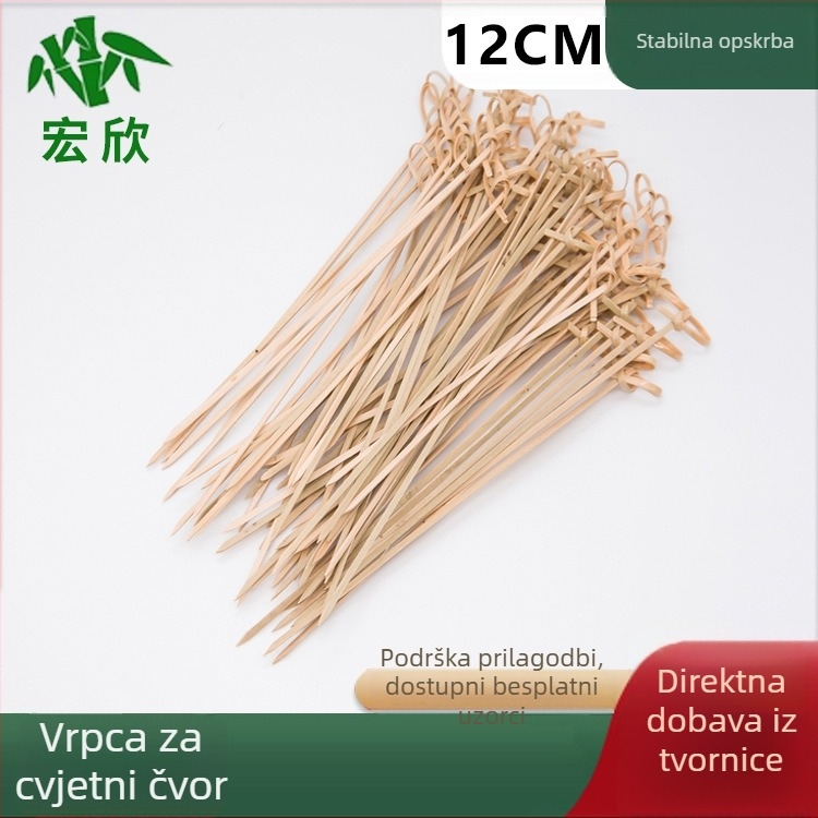 Bambus štapići za voće s dizajnom cvjetnog čvora, jednokratni, za desert i sushi