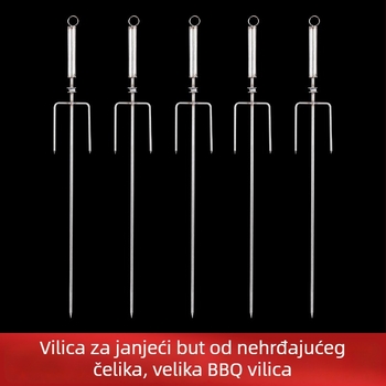 Dugačka nehrđajuća čelična vilica za roštilj za janjetinu i kebabe