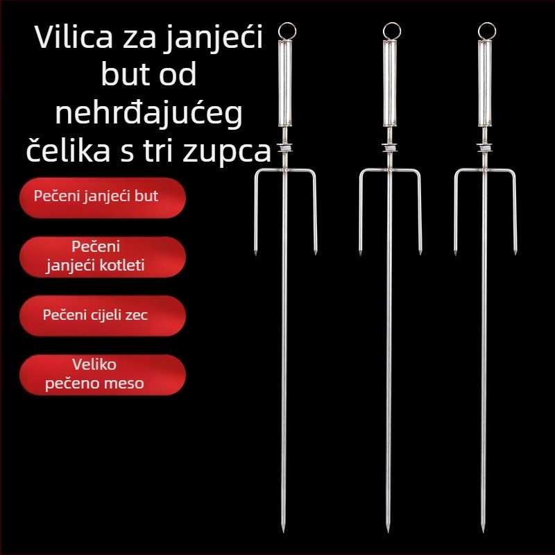 Dugačka nehrđajuća čelična vilica za roštilj za janjetinu i kebabe