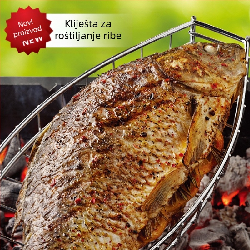 Nehrđajući čelik mreža za roštilj s drvenom ručkom u obliku ribe