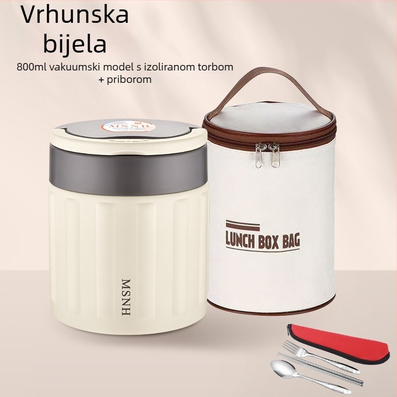 Kutija za ručak od 304 nehrđajućeg čelika s vakuum izolacijom, prenosna Bento kutija, 800–1000 ml, za studente i uredske djelatnike