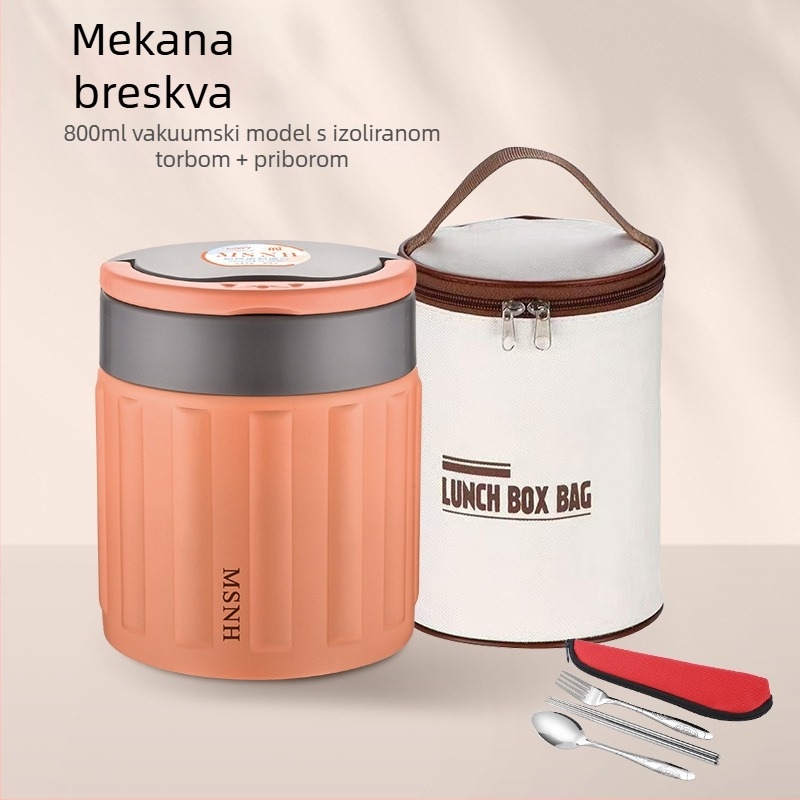 Kutija za ručak od 304 nehrđajućeg čelika s vakuum izolacijom, prenosna Bento kutija, 800–1000 ml, za studente i uredske djelatnike