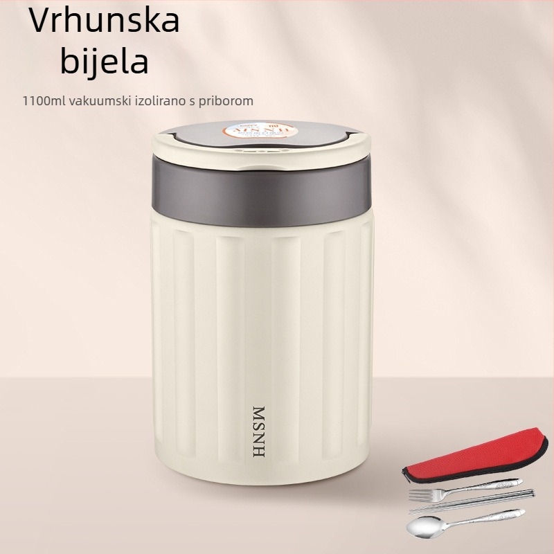 Kutija za ručak od 304 nehrđajućeg čelika s vakuum izolacijom, prenosna Bento kutija, 800–1000 ml, za studente i uredske djelatnike