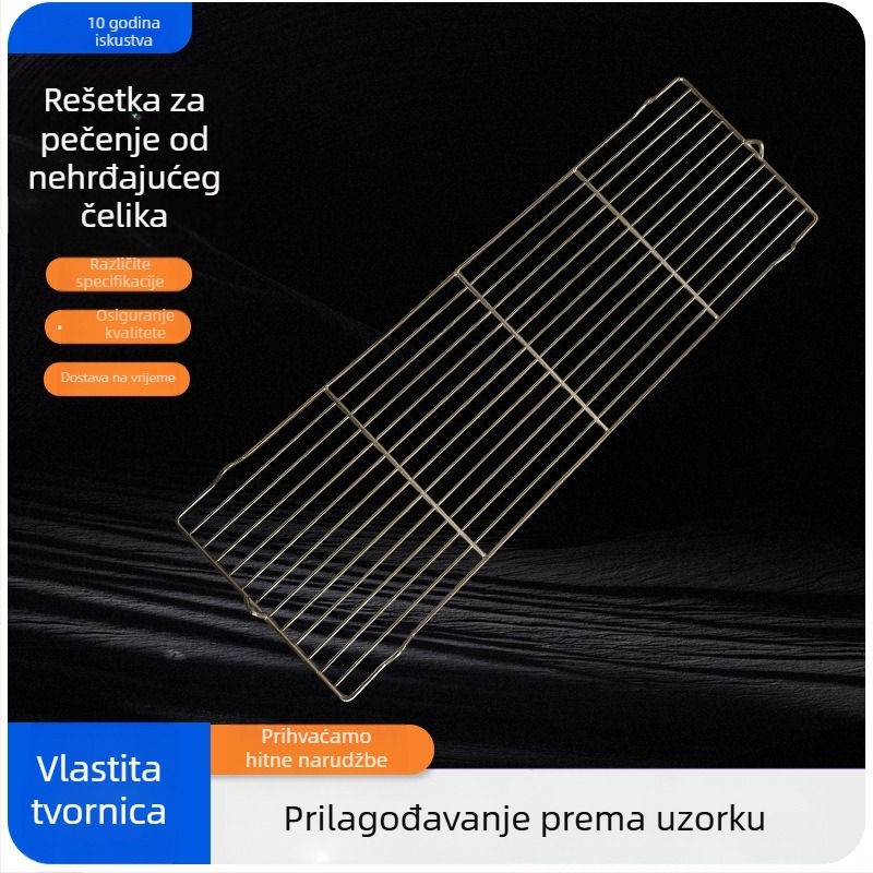 Nehrđajuća čelična mreža za roštilj s držačima, za meso i ribu, debela i odvodna mreža