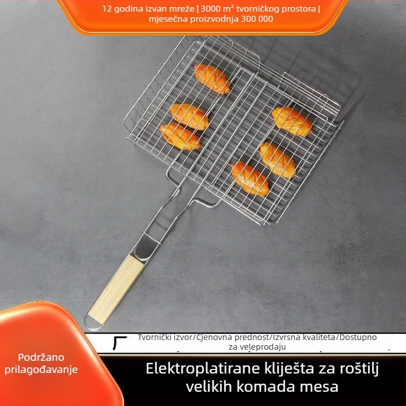 Elektroplatinirana čelična mreža za roštilj, četvrtasta mreža s košaricom za povrće i mrežom za ribu, prijenosni roštilj