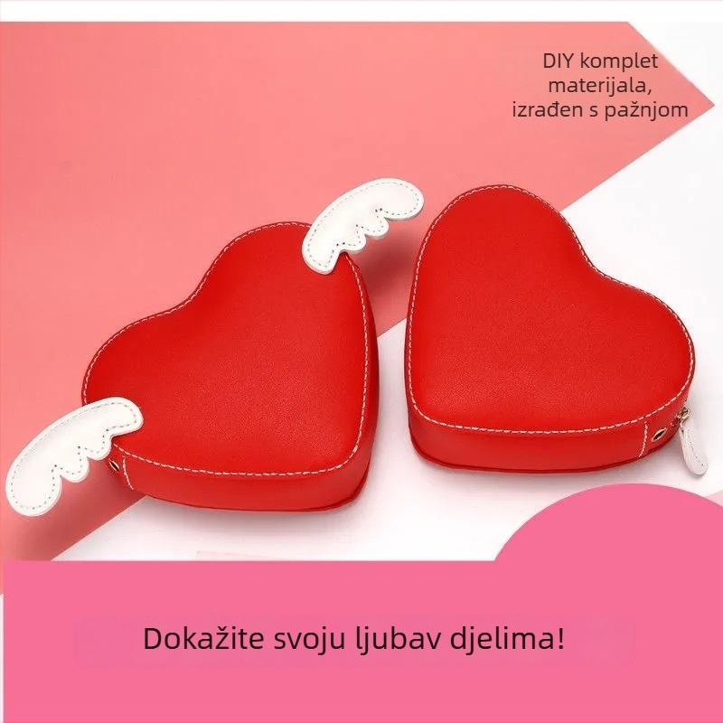 Kreativni DIY set materijala za torbu na ramenu u obliku srca — ručno pletena torba
