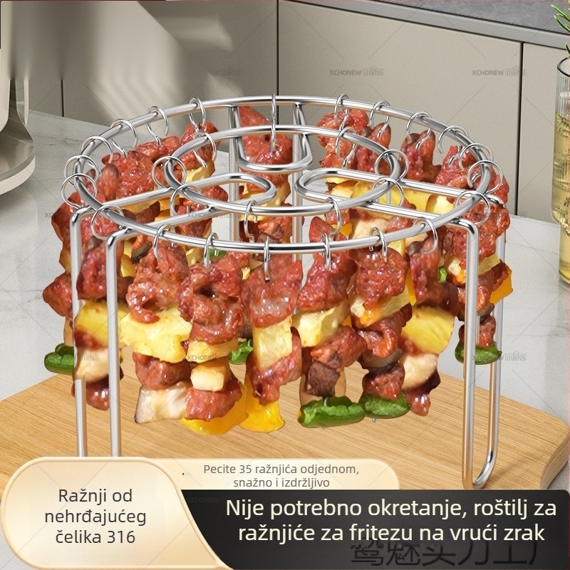 Vertikalni stalak za ražnjiće od nehrđajućeg čelika 316, pogodan za roštilj i kućnu pećnicu