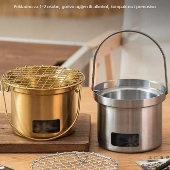 Mini prenosni ugljeni plamenik za vanjsku upotrebu, nehrđajući čelik, roštilj za kuhanje čaja, korejski stil roštilja.