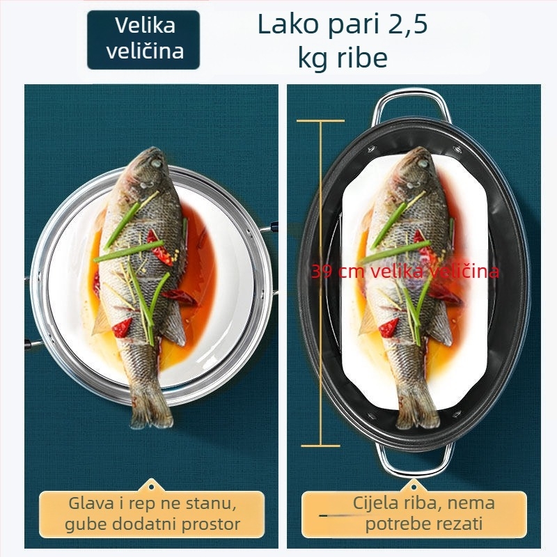 Ovalni višenamjenski parni lonac za kućnu upotrebu, idealan za morsku hranu i ribu, duboki lonac za paru s velikim kapacitetom