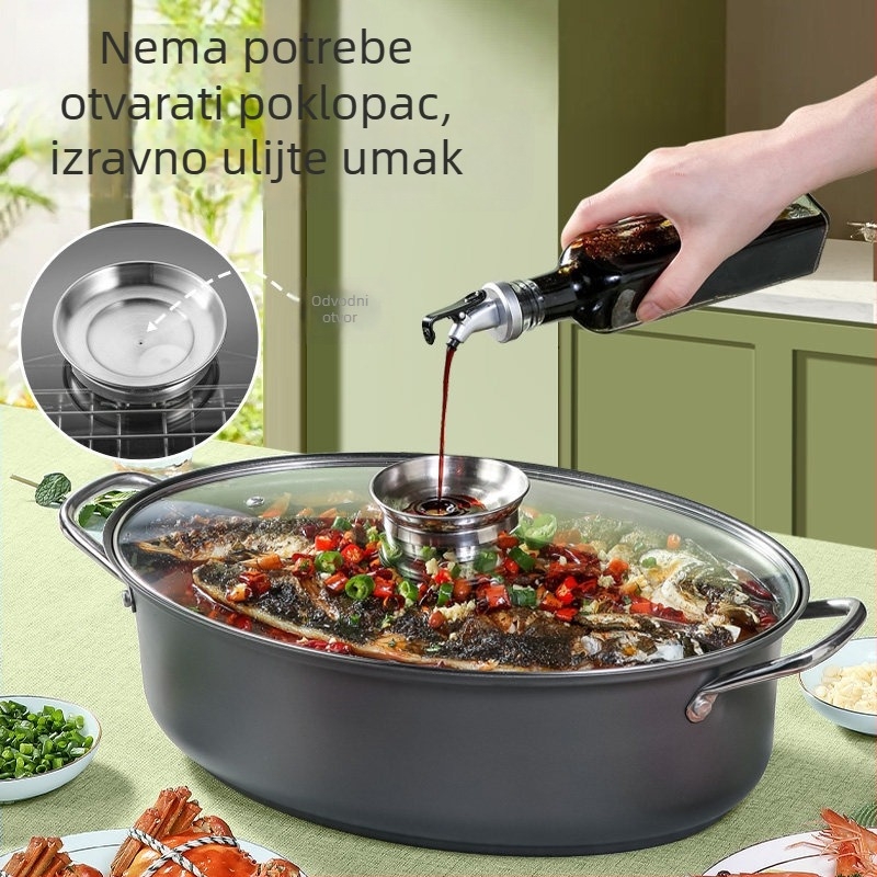 Ovalni višenamjenski parni lonac za kućnu upotrebu, idealan za morsku hranu i ribu, duboki lonac za paru s velikim kapacitetom