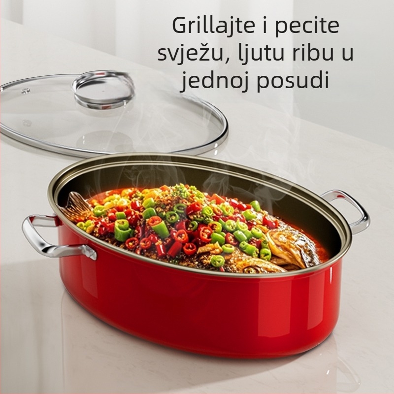 Ovalni višenamjenski parni lonac za kućnu upotrebu, idealan za morsku hranu i ribu, duboki lonac za paru s velikim kapacitetom