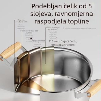 Lonac za juhu od nehrđajućeg čelika 316, debeli stijenski, kuhalo na paru za dječju hranu i kašu, s dvjema ručkama, pogodan za plinske i indukcijske ploče, zapremina 3,1–4 L