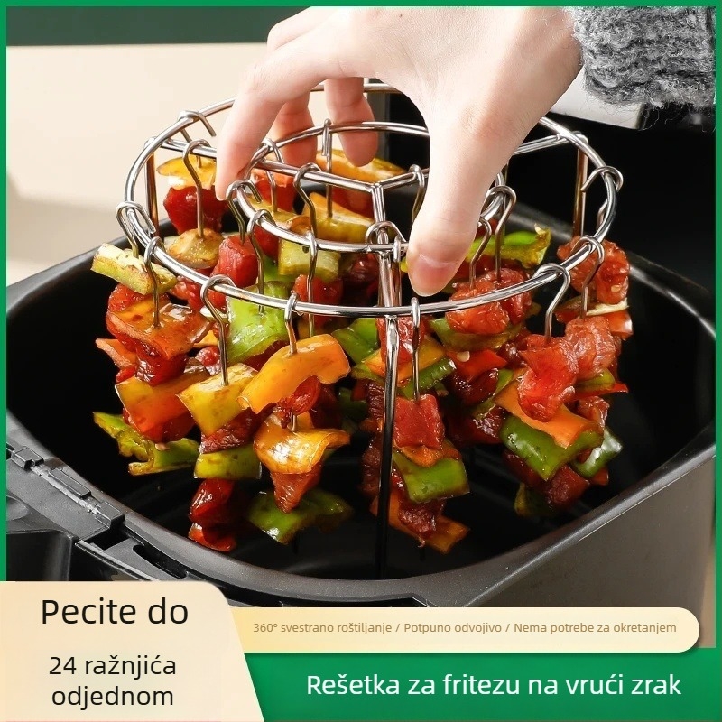 Okrugli viseći stalak za ražnjiće, za fritezu na zrak i pećnicu, vertikalno, 24 ražnja