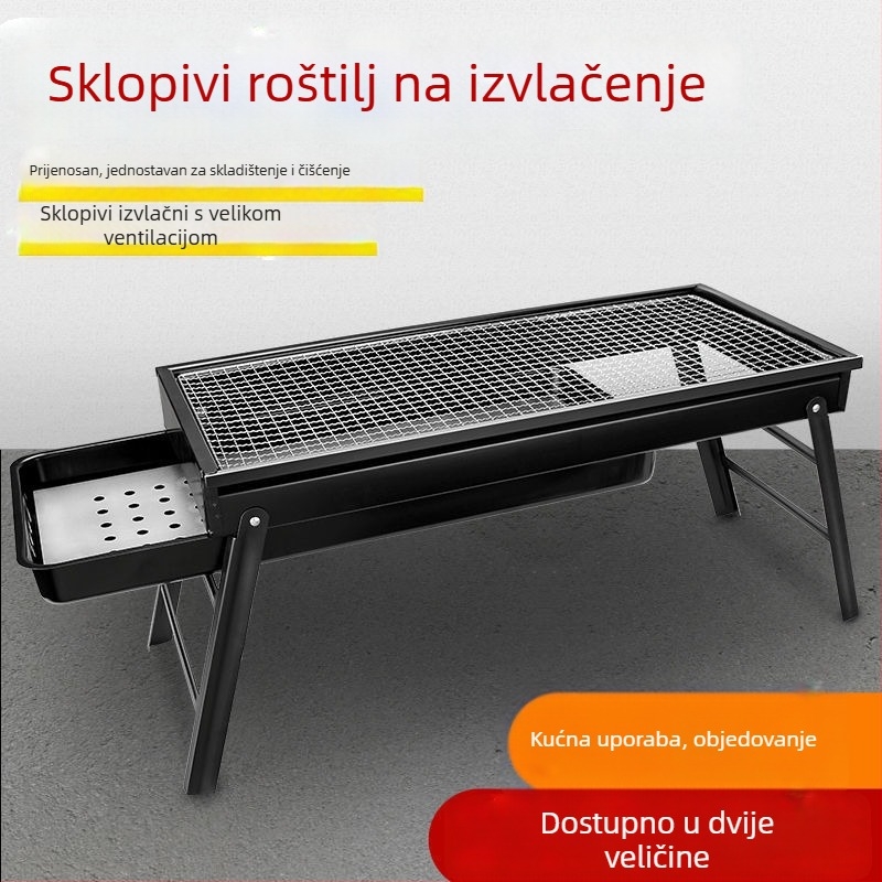Sklopivi nehrđajući čelični roštilj na ugljen – komplet opreme za vanjsku upotrebu s ražnjićima