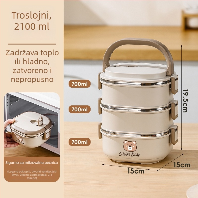 Nehrđajući čelični izolirani kutija za ručak za uredske radnike, kompatibilna s mikrovalnom pećnicom, novi model 2025, višeslojni dizajn