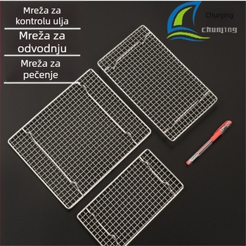 Pravokutni mrežni stalak od nehrđajućeg čelika 304 za pečenje, mreža za odvod ulja i hlađenje kruha i kolača