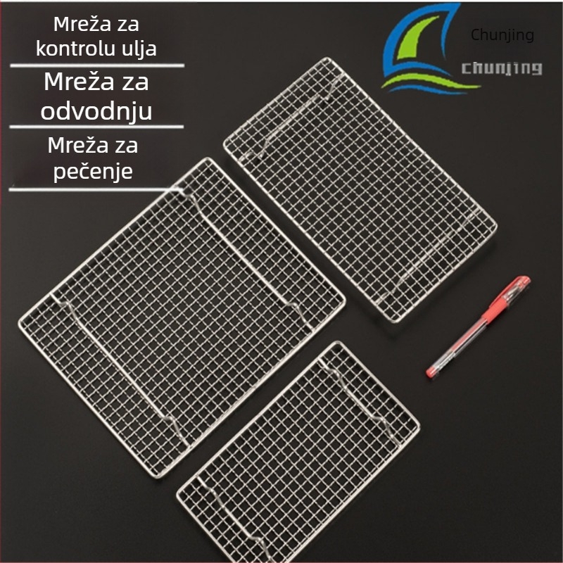 Pravokutni mrežni stalak od nehrđajućeg čelika 304 za pečenje, mreža za odvod ulja i hlađenje kruha i kolača