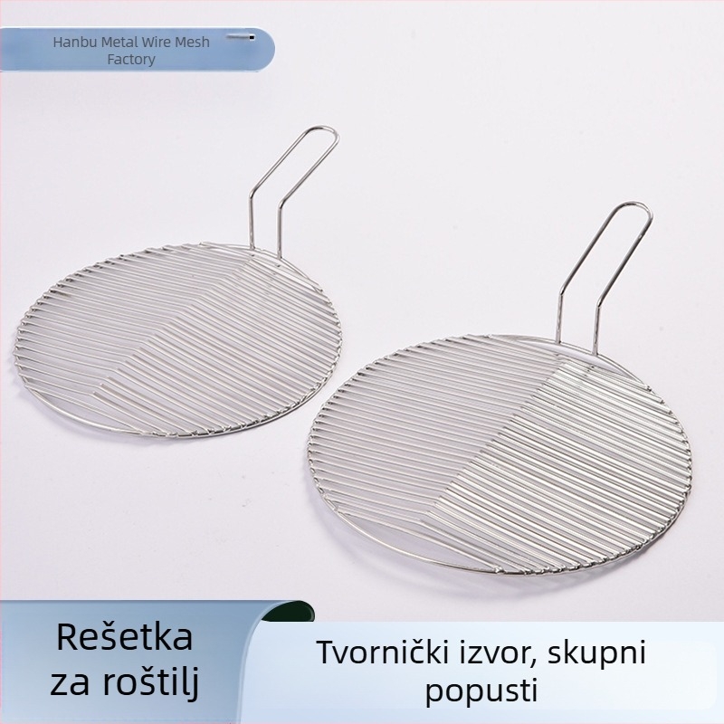 Nehrđajući čelik, komercijalna rešetka za roštilj s drenažnim kanalom za ulje i ručkom, debela okrugla rešetka za roštilj