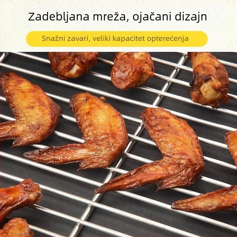Nerđajući čelik – pravokutna mreža za roštilj s debelim trakama, roštilj za pećnicu, uklonjiva, jednostavna za čišćenje, bez premaza