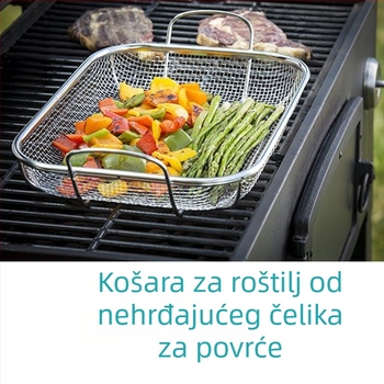 Velika košarica za roštilj od nehrđajućeg čelika 201, odvodna košarica za povrće i voće, s dvostrukim ručkama, za pohranu