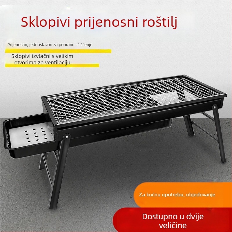Vanjski ugljeni grill, komplet set alata od nehrđajućeg čelika, sklopivi roštilj za ražnjiće
