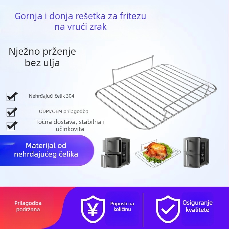 Pravokutni roštilj stalak s ručkom – višenamjenski stalak za kuhanje, parenje i hlađenje, pleh za pečenje i mreža za roštilj
