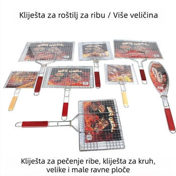 Kvadratna mreža za roštilj s klipsama za ribu, jednostruke i dvostruke klipse, prijenosni alat za roštilj