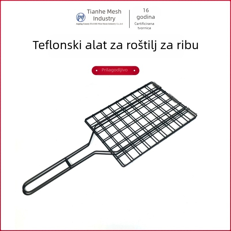 Pince za roštilj s teflonskim premazom, debela konstrukcija, od nehrđajućeg čelika, za komercijalnu upotrebu pri roštiljanju ribe