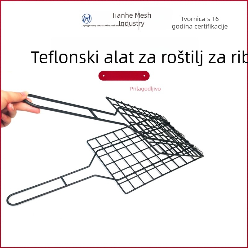 Pince za roštilj s teflonskim premazom, debela konstrukcija, od nehrđajućeg čelika, za komercijalnu upotrebu pri roštiljanju ribe