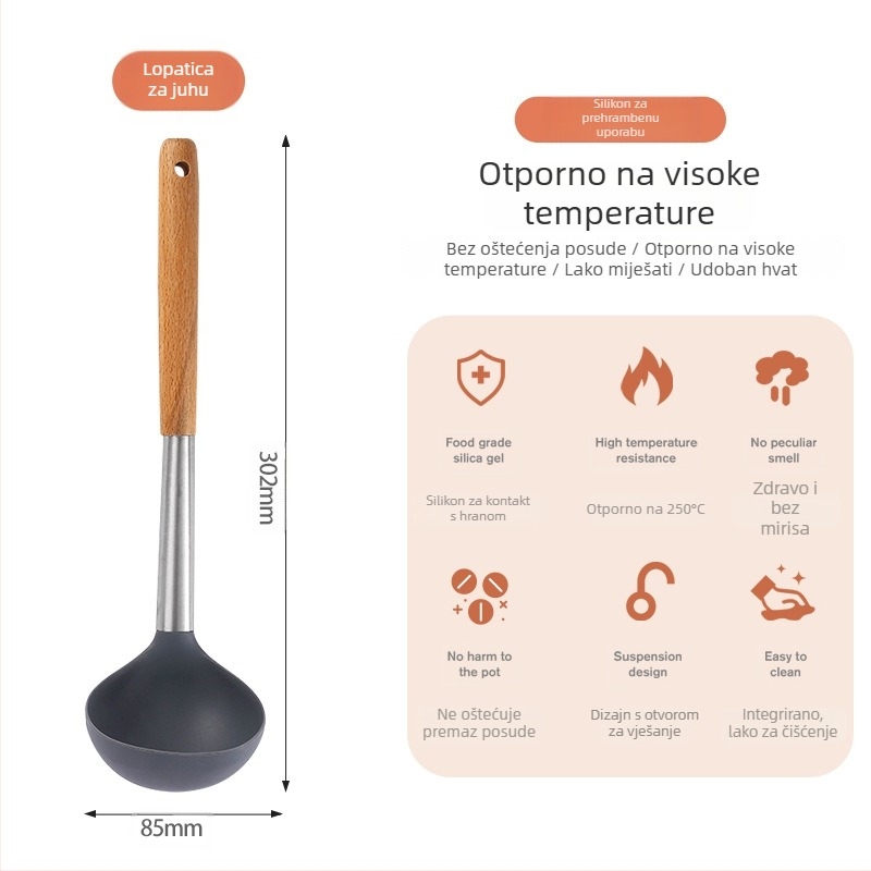 Set silikonskih špatula otpornih na visoke temperature za nepriľjajuće tave – drvena žlica i kuhinjski pribor