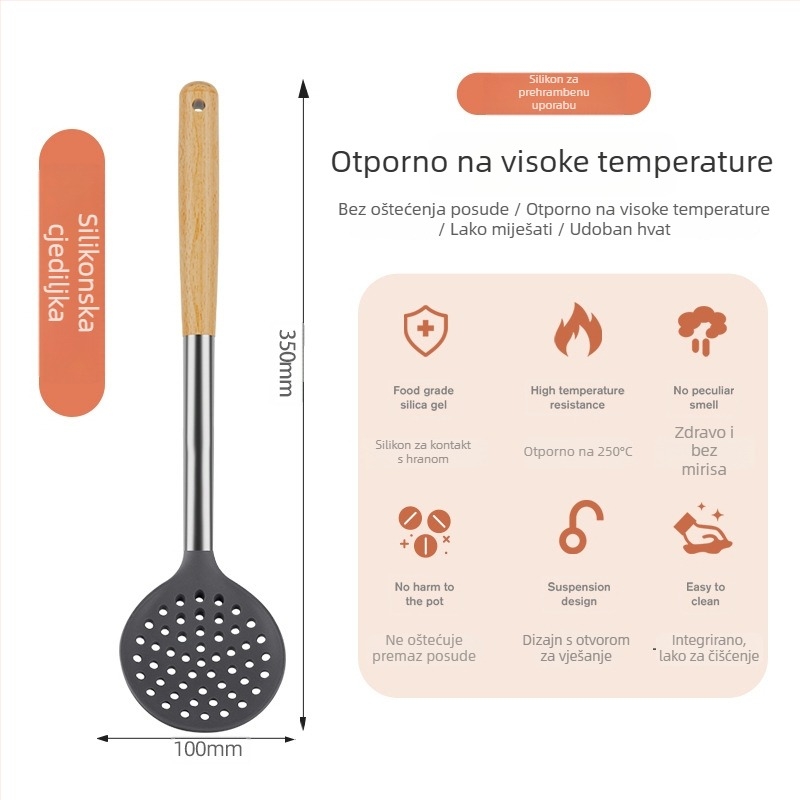 Set silikonskih špatula otpornih na visoke temperature za nepriľjajuće tave – drvena žlica i kuhinjski pribor