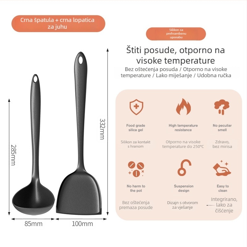 Set silikonskih špatula otpornih na visoke temperature za nepriľjajuće tave – drvena žlica i kuhinjski pribor
