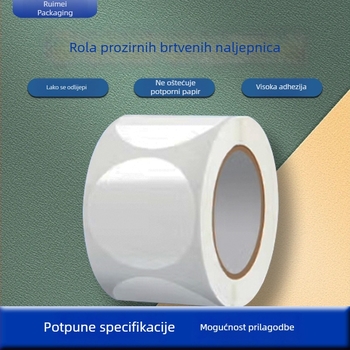 Prozirne kružne PVC samoljepljive naljepnice, vodootporne, lako se odljepe i mogu se ponovno koristiti, za vanjsku ambalažu i barkodove, promjer 20 mm ili 25 mm, 500 komada po rolni.