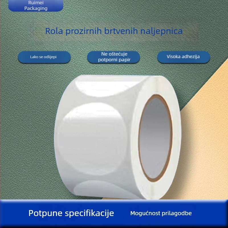 Prozirne kružne PVC samoljepljive naljepnice, vodootporne, lako se odljepe i mogu se ponovno koristiti, za vanjsku ambalažu i barkodove, promjer 20 mm ili 25 mm, 500 komada po rolni.