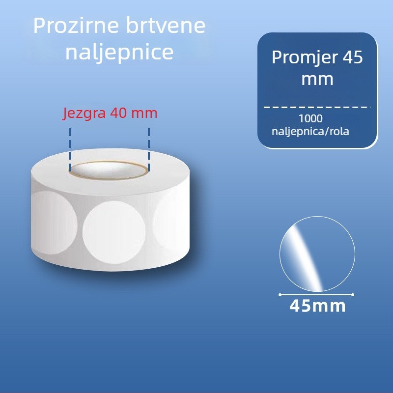 Prozirne kružne PVC samoljepljive naljepnice, vodootporne, lako se odljepe i mogu se ponovno koristiti, za vanjsku ambalažu i barkodove, promjer 20 mm ili 25 mm, 500 komada po rolni.