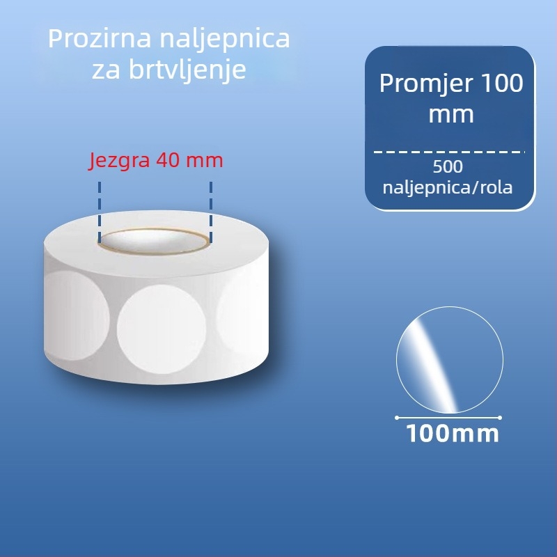 Prozirne kružne PVC samoljepljive naljepnice, vodootporne, lako se odljepe i mogu se ponovno koristiti, za vanjsku ambalažu i barkodove, promjer 20 mm ili 25 mm, 500 komada po rolni.
