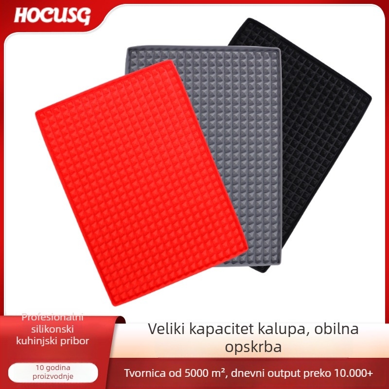 Piramidna silikonska podloga za roštilj, odvod ulja, višenamjenska kuhinjska podloga za mikrovalnu, pravokutna 39×27.5×1 cm, crvena/crna/siva