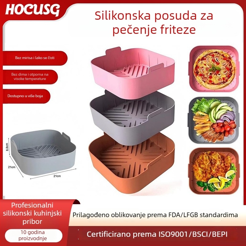 Kvadratni silikonasti set za pečenje s podlogom za fritezu na zrak, za kućnu upotrebu