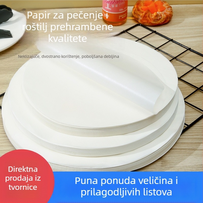 Kružni papir za roštilj sa silikonom, upija masnoću, neprijanjajući, za kućnu upotrebu