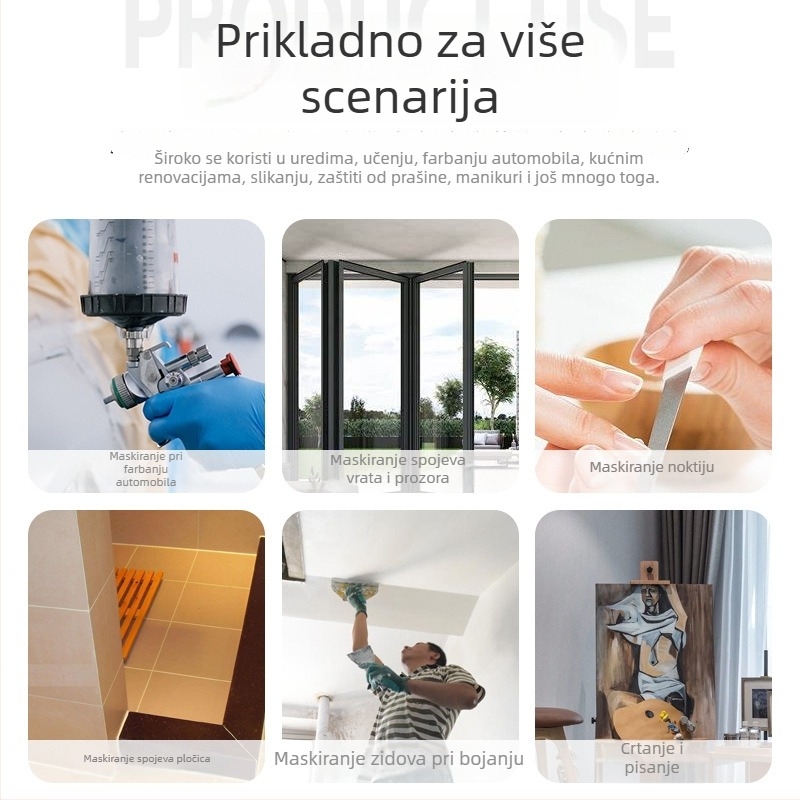 50 m žuta maskirajuća papirnata traka za lakiranje automobila i namještaja, visoka adhezija