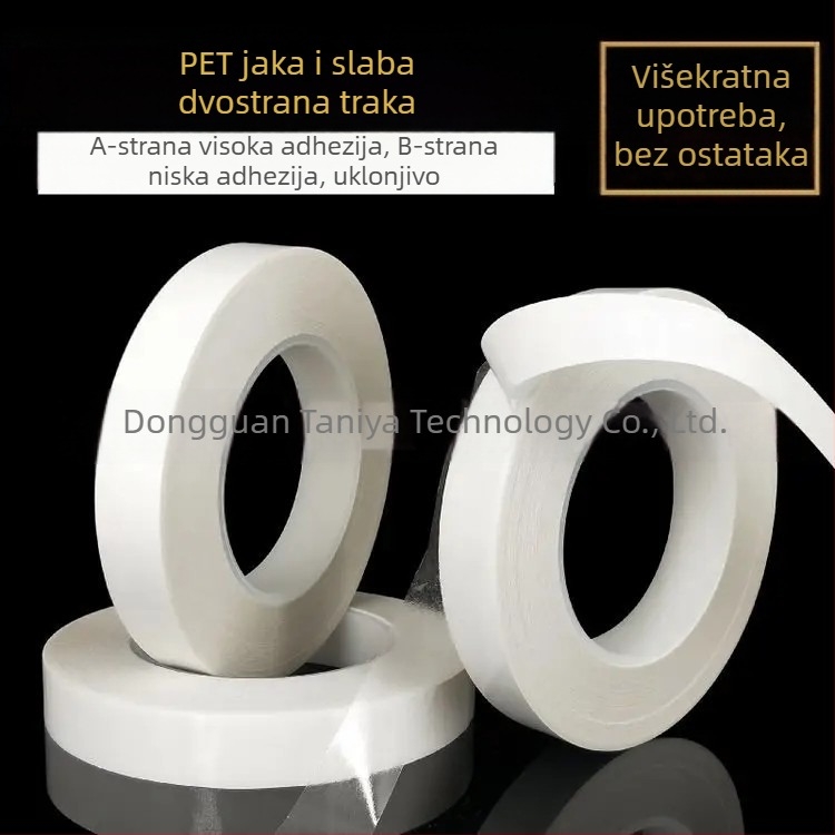 PET AB dvostrana traka s jakim i slabim ljepilom, uklonjiva bez ostataka, za papir, plast i elektroniku