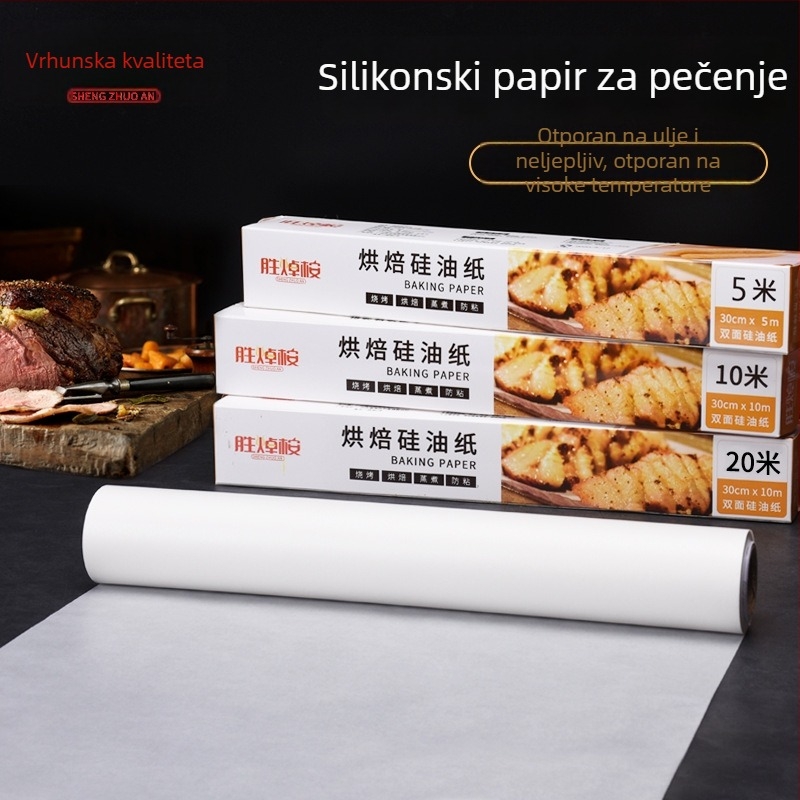 5 m silikonski papir za pečenje – rola, razred hrane, otporan na masnoće