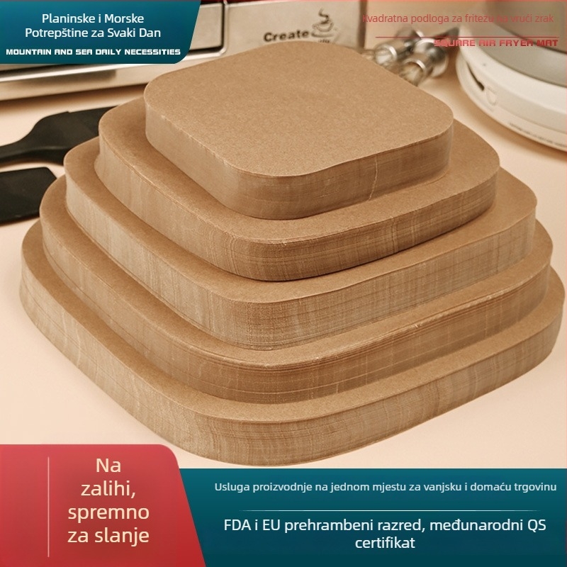 Jednokratni kvadratni papir s premazom silikona za fritu na zrak, upija ulje, otporan na visoke temperature