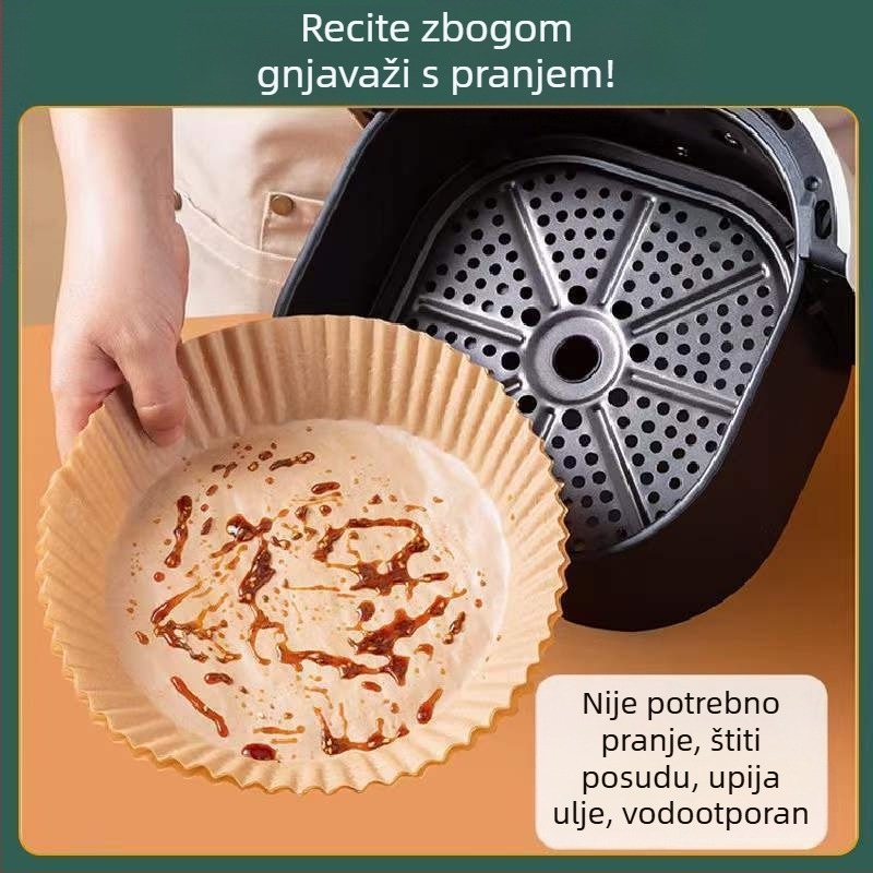Parchment papir za air fryer – otporan na visoke temperature, upija masnoću, silikonizirani premaz, kraft papir za pečenje