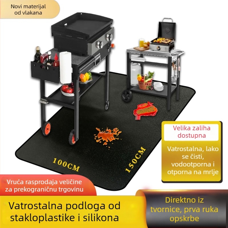 Vanjska protupožarna podloga za roštilj, 130×193 cm, dvostrano silikonska protupožarna podloga s vlaknima stakla