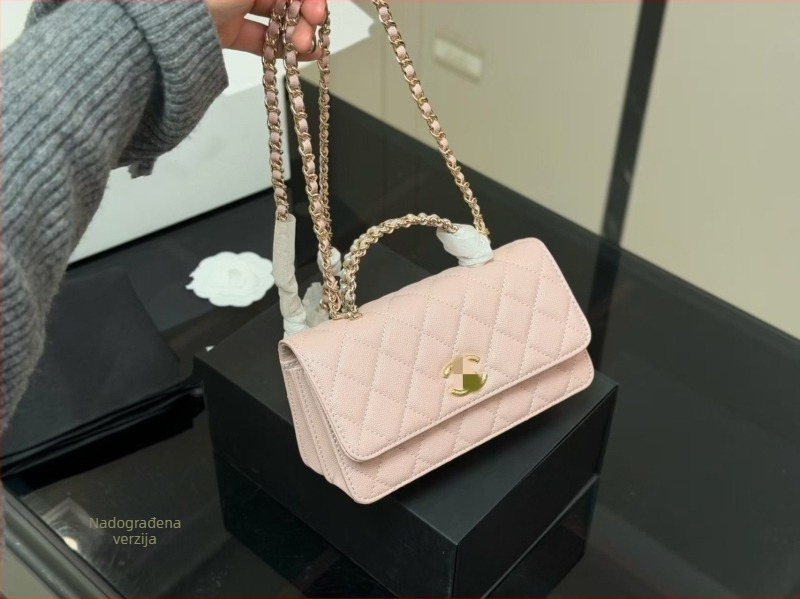 Torba od prve kože s bisernom ručkom i lančanim remenom, dijamantno šivanje, elegantna za rame ili crossbody