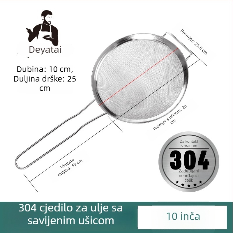 Sito od nehrđajućeg čelika 304, ultrafino filtriranje za sojino mlijeko, s dvije drške, velikog promjera