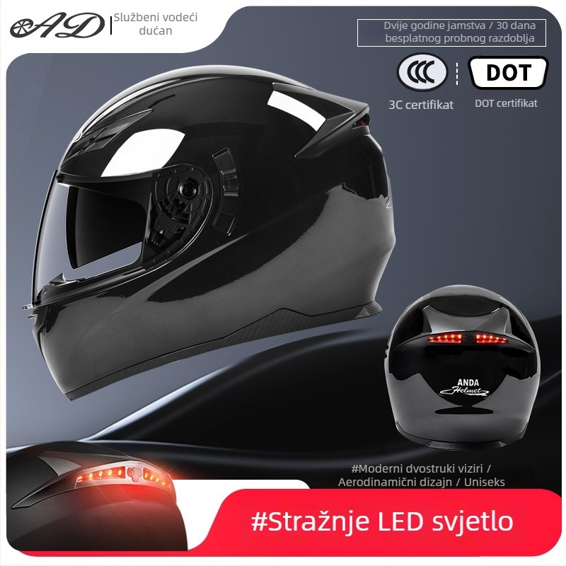 AD električna kaciga za električni motocikl, kaciga s punim licem, za muškarce i žene, 3C potvrda, pogodno za sve sezone, LED sigurnosno osvjetljenje