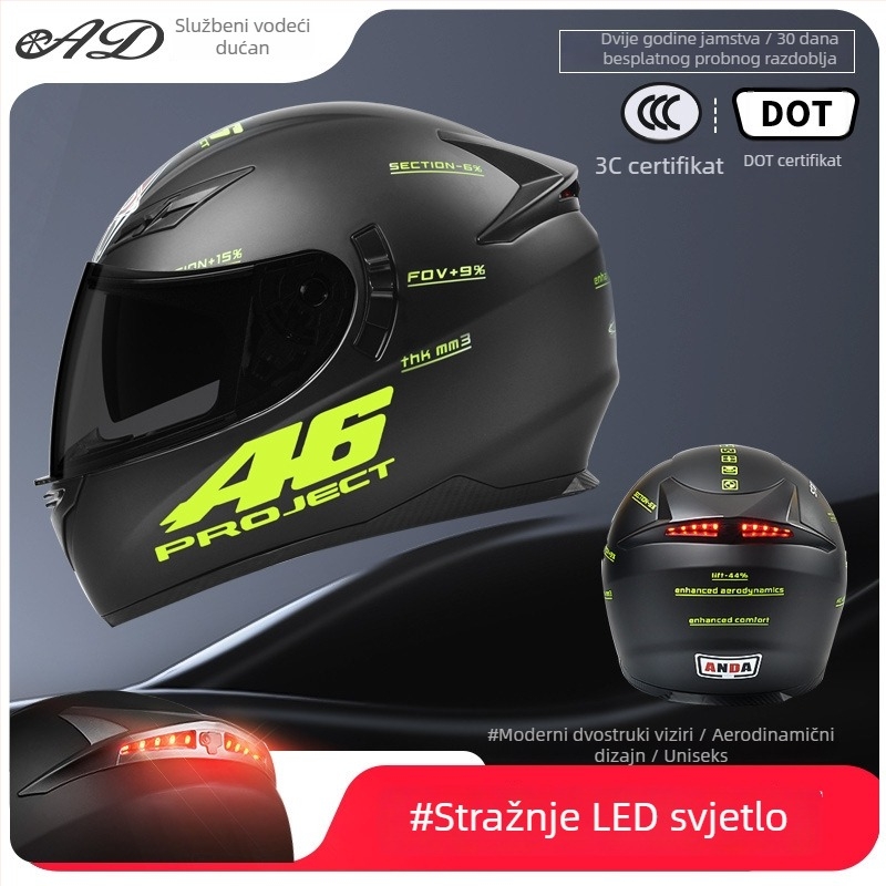 AD električna kaciga za električni motocikl, kaciga s punim licem, za muškarce i žene, 3C potvrda, pogodno za sve sezone, LED sigurnosno osvjetljenje